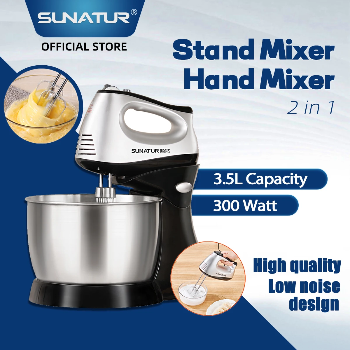 SUNATUR Electric Kitchen Blender & Beater, Supports Cream Mixing, Processor for Egg & Cake Baking Needs