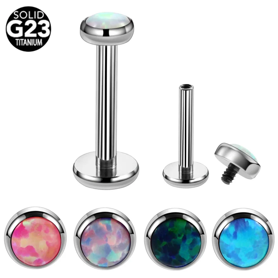 1Pc G23 Titanium Opal Labret Lip Ring Zircon Anodized Internally Threaded Prong 16G Tragus Helix Ear Piercing Earring