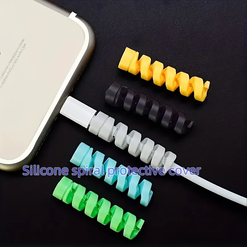 Silicone Cable Protectors - Durable, Flexible Spiral USB Cord Savers for Home & Office Use, Mixed Colors, Charger, Cable Cover