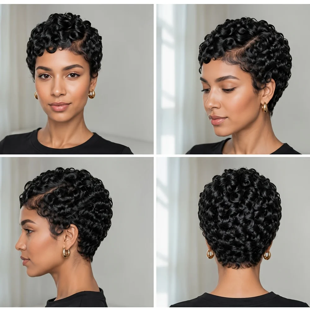 Short Wave Pixie Cut Wig 100% Human Hair 13x4 HD Lace Brazilian Virgin Human Hair Glueless Easy‑Wear Natural Look Curly Wig
