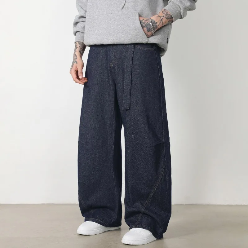 Men's Wide Leg Loose Pants with Adjustable Button Waistband Design Minimalist White Pants Hip-hop Casual Pants Fashionable Pants
