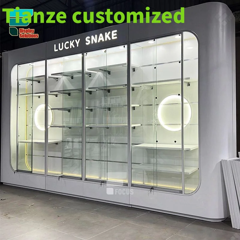 (Customized) retail cigar wall display wood frame glass showcase display cabinet smoke shops supplies modern smoke