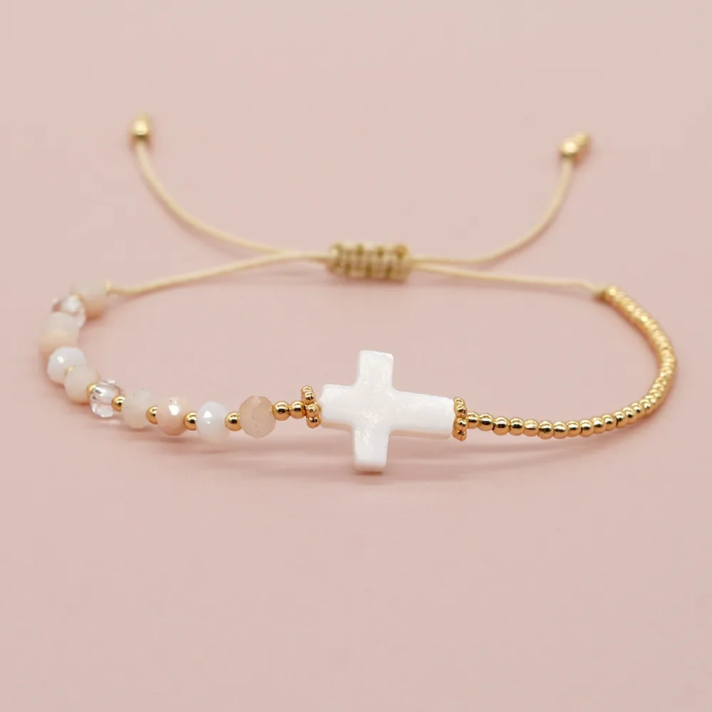 Bohemian Charm Shell Cross Crystal Pulsera Women Handmade Friendship Luxury Couple Fashion Jewelry Gold Plated Bead Bracelet