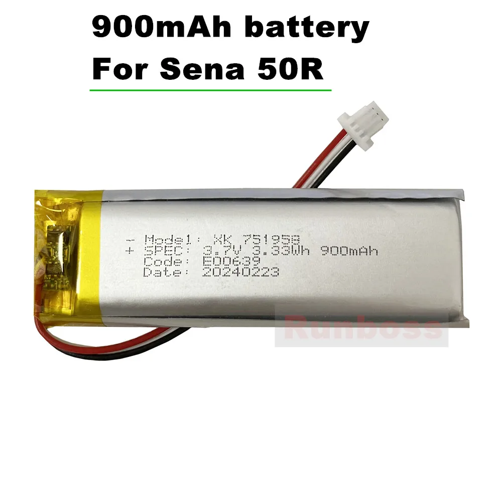 Original 3.7V 900mAh Li-Polymer Battery for Sena 50R 50R-01 50-R SP76 Headset Bluetooth System 3 Wires Plug