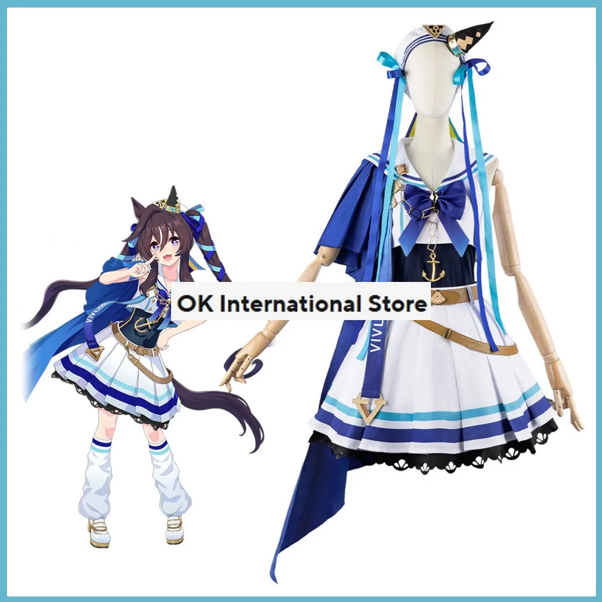 Anime Game Umamusume: Mooie Derby Vivlos Cosplay Kostuum Blauw Navy Uniform Rok Schoenen Vrouw Sexy Kawaii Party Halloween Pak