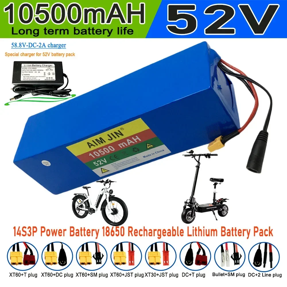 

14S3P 52V Power Battery 18650 Rechargeable Lithium Battery Pack Actual Capacity 10500mAh 1000W for Electric Bicycles and Scooter