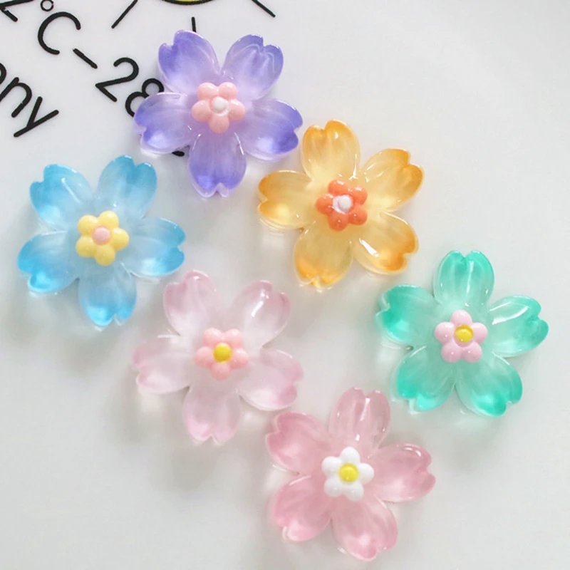 10 Pcs New Lovely Mini Cartoon Gradient Two Color Cherry Blossom Resin Scrapbook Diy Jewellery Hairpin Accessories Decorate Craf