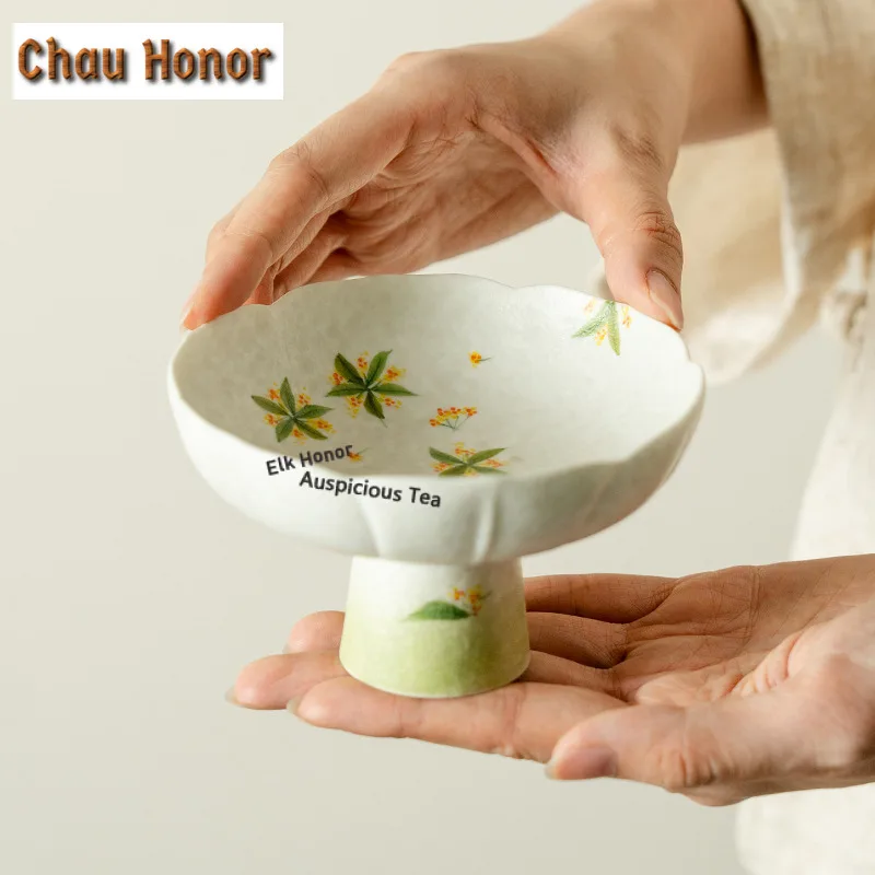 

Hand-painted Osmanthus Flowers Fruit Dishes Handmade Pastry Plate Food Storage Tray Hospitality Dishes Tea Services Collectible