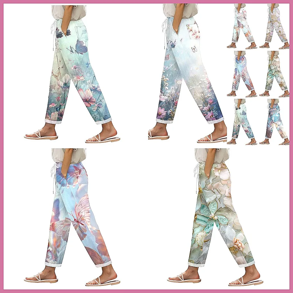 

Women's Summer Wide Leg Pants High Waist Bohemian Print Beach Palazzo Trousers Vacation Wear (Characters: 78)