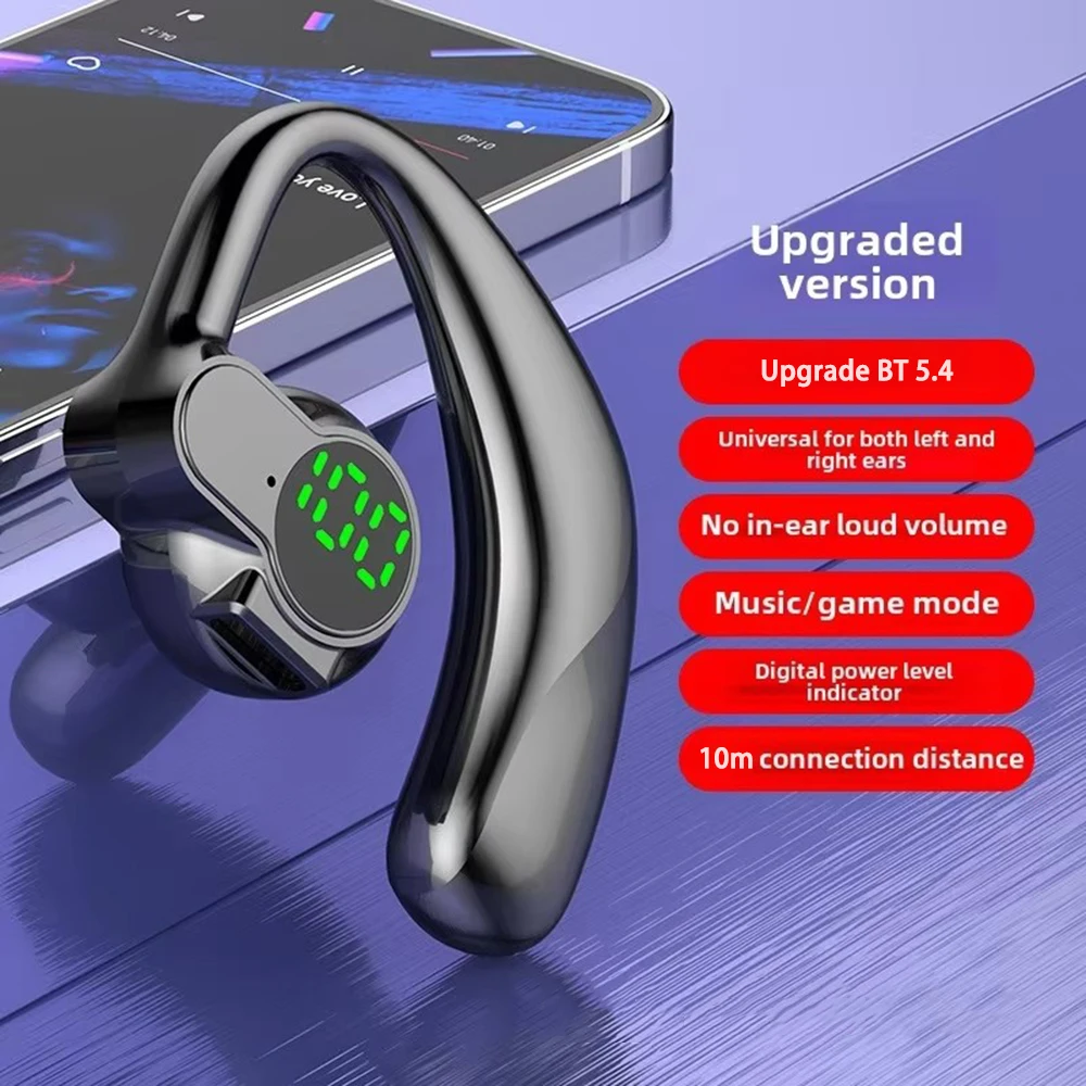Singel Ear Bluetooth5.4 Wireless Headphones 180 Degree Rotatable Bluetooth Handsfree EarHooks Noise Canceling Business Earphones