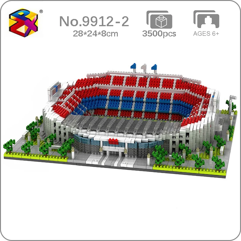 PZX 9912-2 World Architecture Football Camp Nou Stadium Soccer Field Sport Mini Diamond Blocks Bricks Building Toy Gift No Box