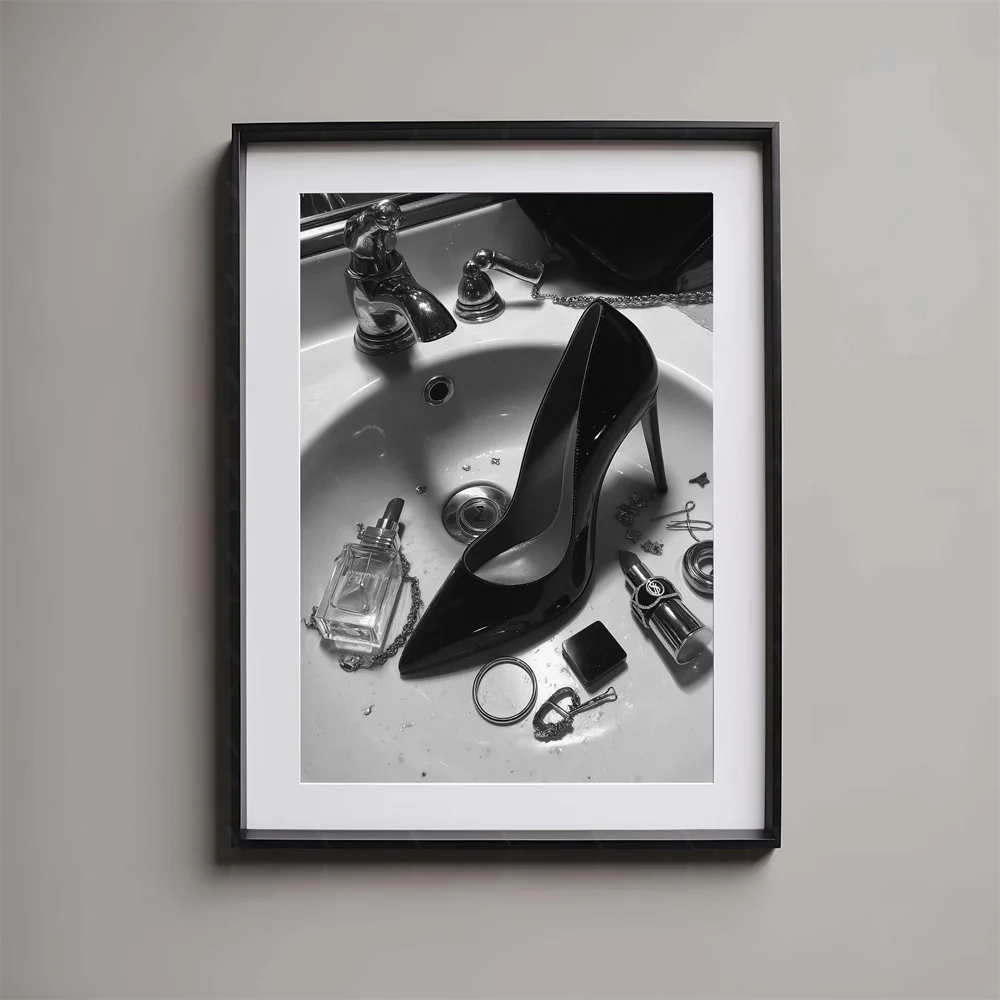 Burlesque Art Retro Glamour Pinup Girl Vintage Aesthetic Inspired Cabaret Style Luxury Decoration Black and White Picture - view 5