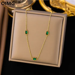 OIMG 316L Stainless Steel Non-fading Simple Temperament Emerald zircon Necklace for Women Sweater Chain Jewelry Christmas Gift
