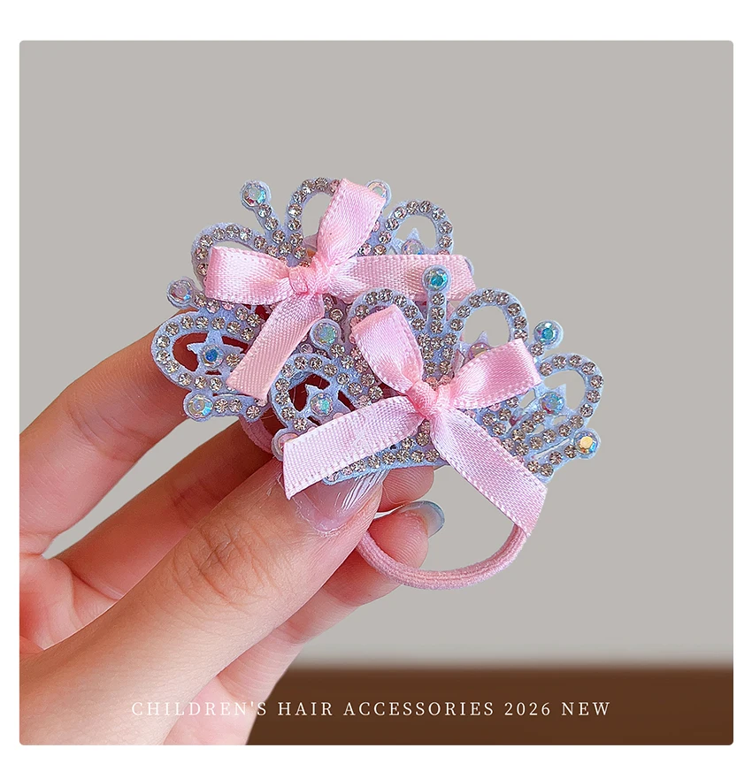 Neue Mode 10 Stück/Set Rosa Blaue Mini-Haargummis Cartoon-Häschen Strass-Krone Pailletten-Schmetterling Herz Elastisches Haarband für Mädchen – Detail 9