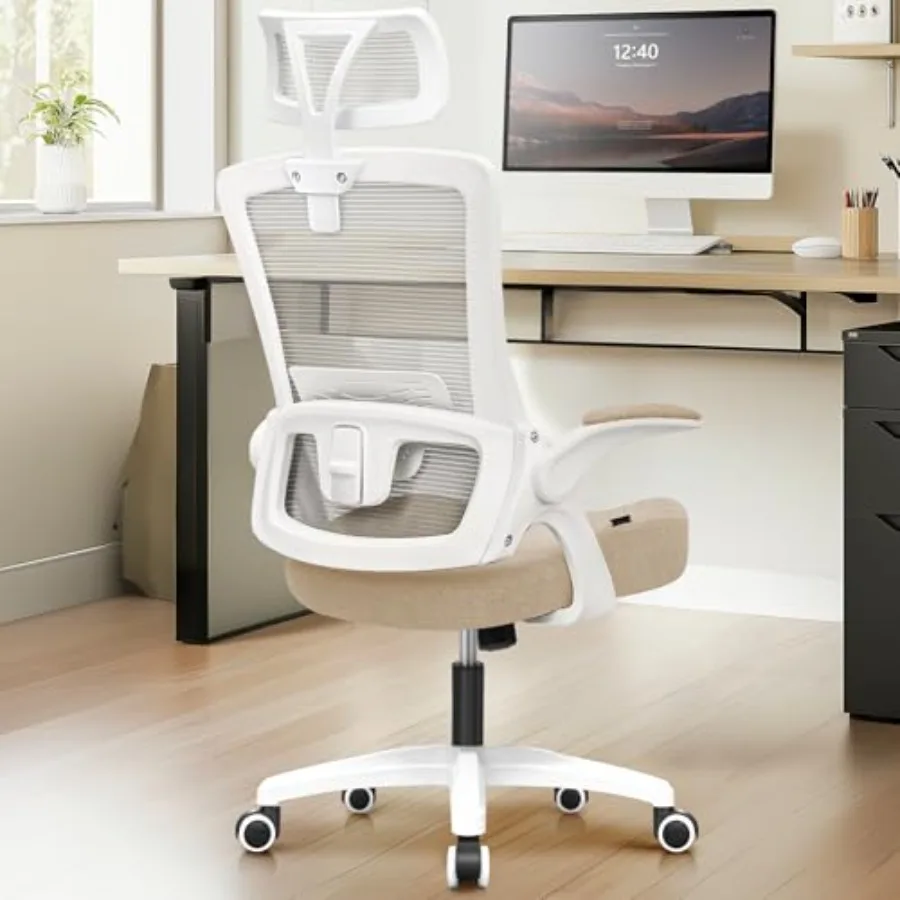 

Office Desk Chair Gaming Computer High Back Support Mesh Comfy Seat with Adjustable Ergonomic Headrest Lumbar Rolling Flip-up A