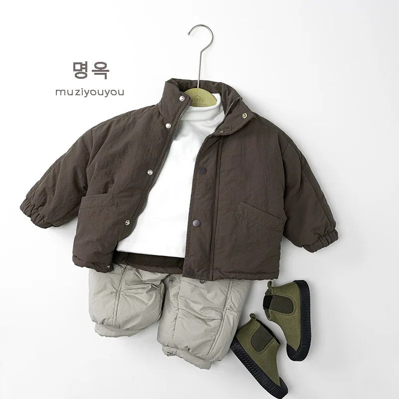 2025 شتاء جديد الأطفال القطن وسادة مبطنة الصلبة بسيطة الفتيان سستة معطف زائد المخملية سميكة الفتيات سترة دافئة الاطفال الملابس