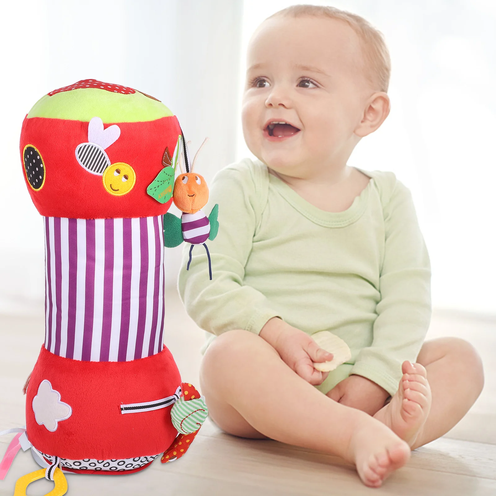 Oreiller à rouleau rampant pour nouveau-né, coussin doux multifonction rouge vin pour le développement du Fitness des bébés, améliore les compétences motrices