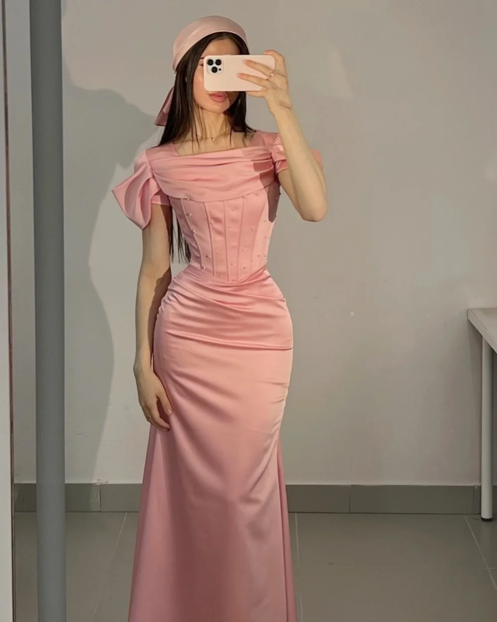 Aangepaste prachtige hoge kwaliteit plooi ruches parel zeemeermin vierkante hals lange jurken avondjurken maten beschikbaar mode