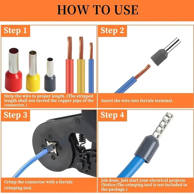 400 قطعة محطات تجعيد محاصر محطات أنبوب كهربائي دعوى VE أنبوبي كتلة نهاية الحبل موصلات سلك كابل موصل