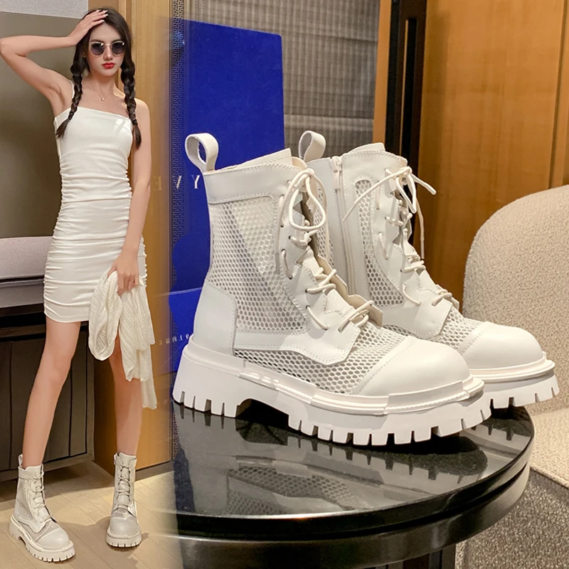 

White Mesh Boots Summer Thin New Women's Net Red Hollowed-out Short Boots Breathable Boots Design Feeling Niche Boots