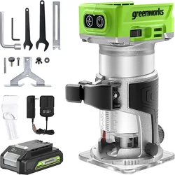 Greenworks-ブラシレスコンパクトルーター、2ahバッテリーおよび充電器、24v