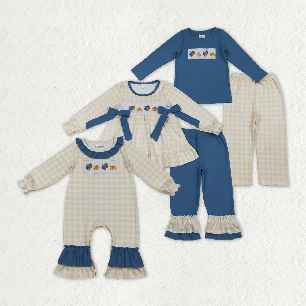 

z1018-04 BLP1176 Wholesale Boutique kids clothes boy Embroidered turkey long-sleeved Pants Set Autumn clothing baby girl clothes