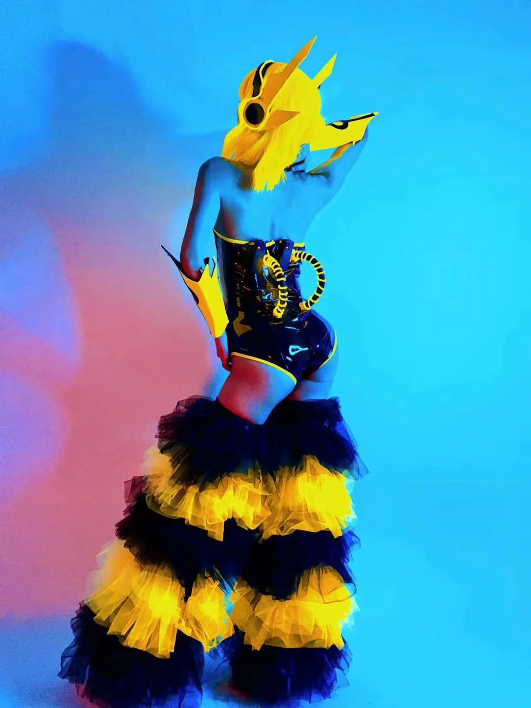 형광 컬러 기술 센스 고고 댄스 의류, 섹시한 바디 수트, 거즈 레그 커버, 나이트 클럽 바 재즈 댄스 코스튬 세트, 신제품