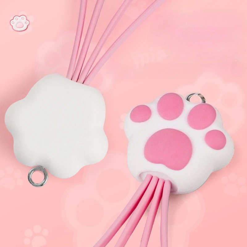 Cat Claws Triple-Function Data Cable, Cute Keychain with Girls' Charm, Charging Cable, Pink, Portable, Mini Data Cable