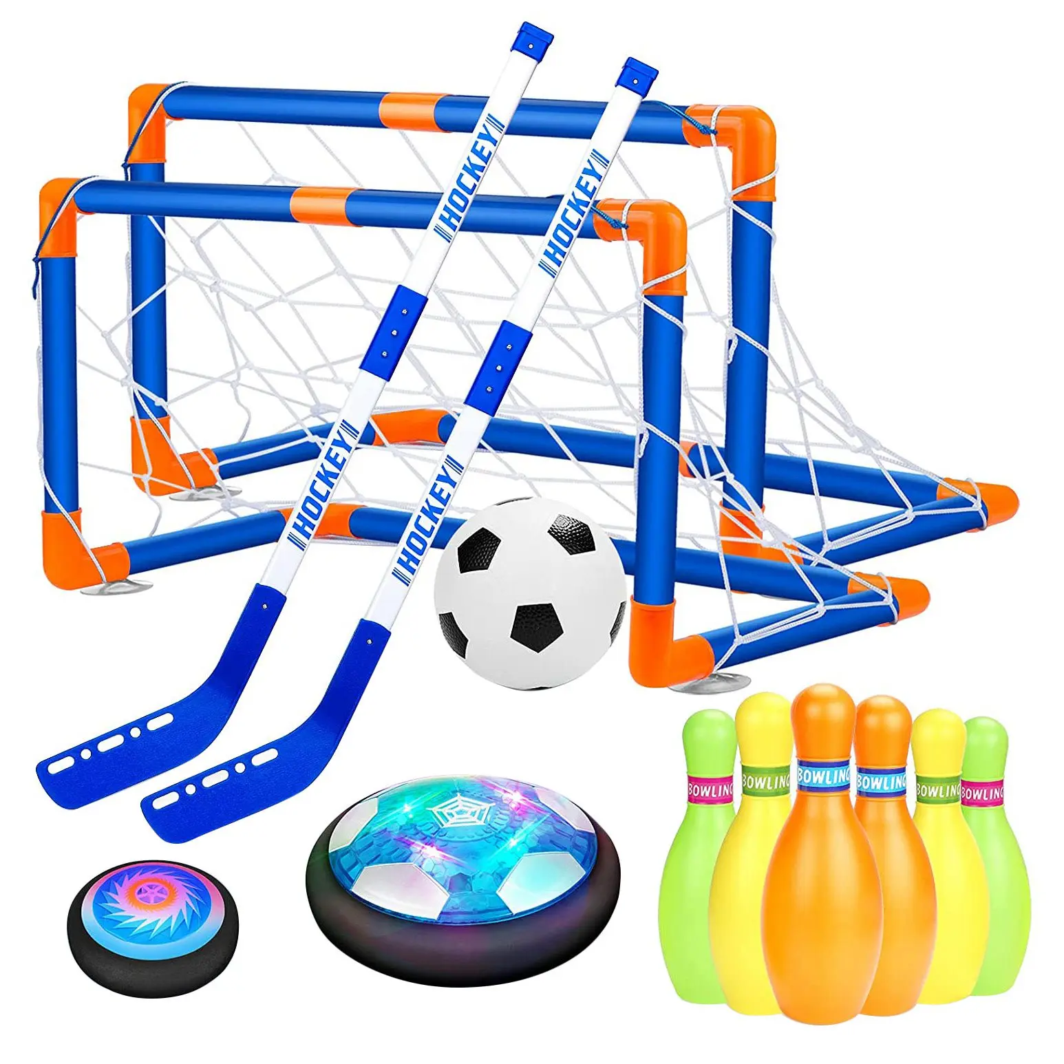 

3 in 1 Hockey Football Bowling Ball Set Hover Soccer Ball Set for Indoor Outdoor Sports Football Kids Toy Best Gift