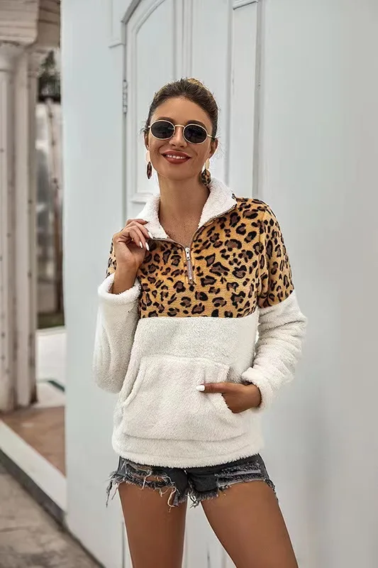 Fleece Pullover Hoodies Women Autumn Clothes Sexy Leopard Sweater Velvet 2024 New Lady White Hoodies 2Xl Big Size