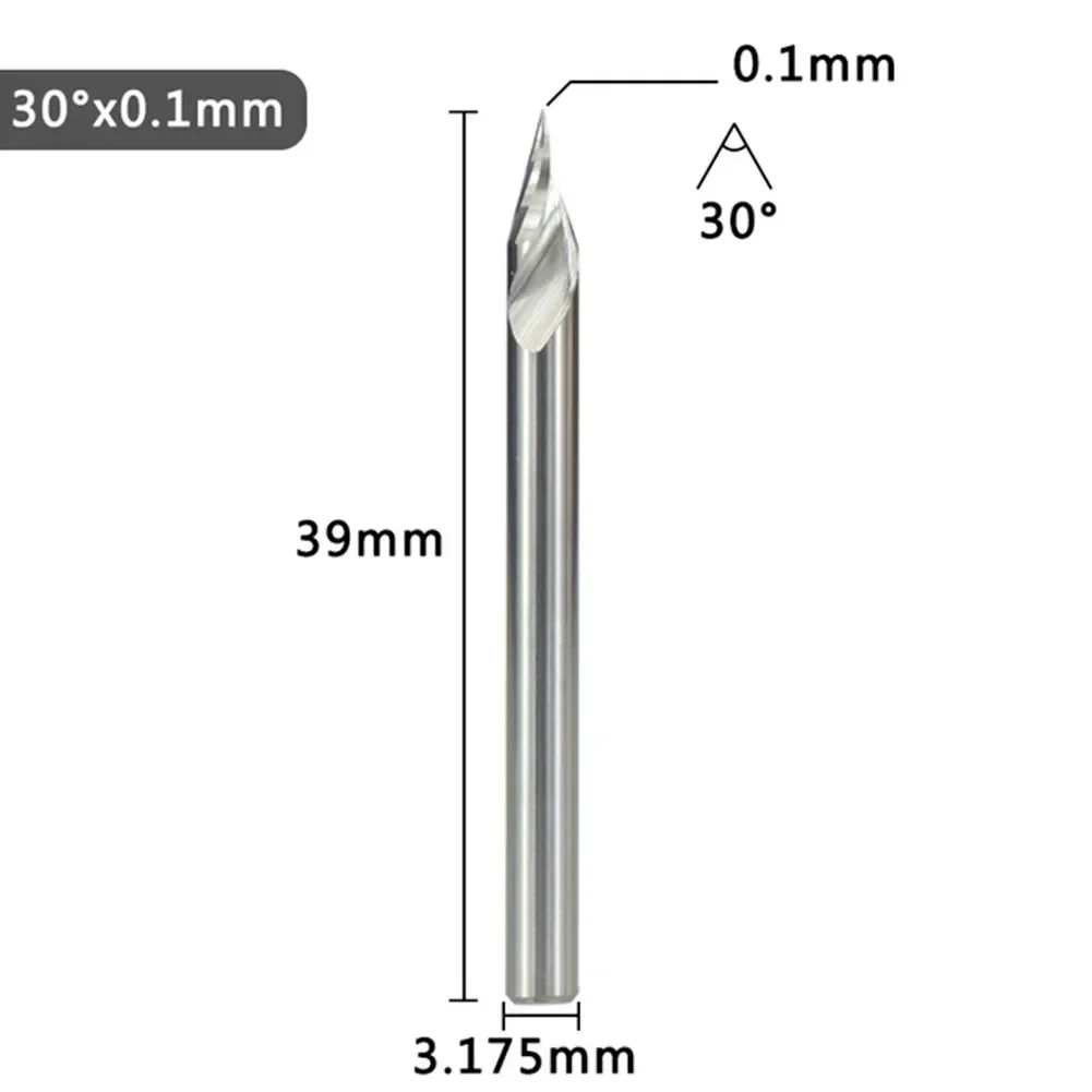 Engraving Bit 0.1/0.2/0.3mm Tip 1/8'' Shank 20/30/45/60 Degrees 3D Carbide No Burrs Wear-resistance Anti-bending Bright