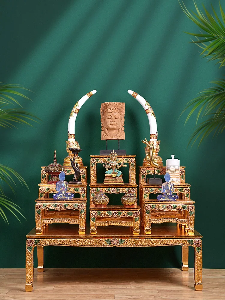 Table Eight-piece Set Middle Hall Chinese Buddha Table Thai Buddhist Platform Household Shrine Offering Platform Entrance Shrine