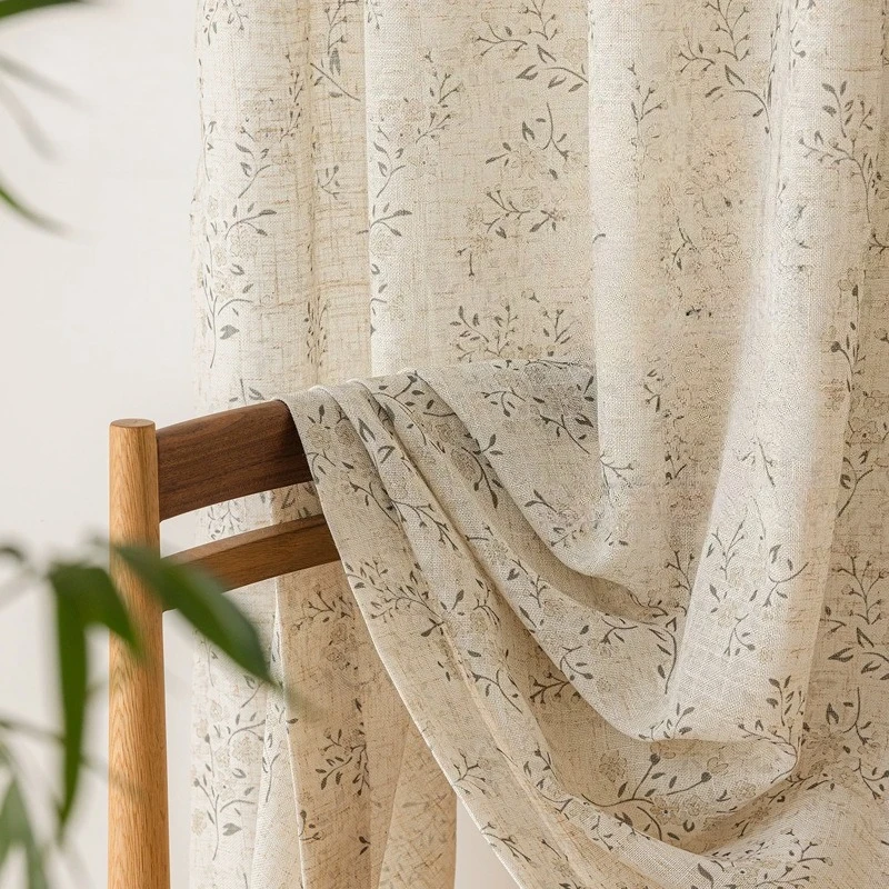 Floral Linen Sheer Curtains for Living Dining Room Bedroom Let Light Through But Keep Privacy Balcony Cotton-Linen Floral Print