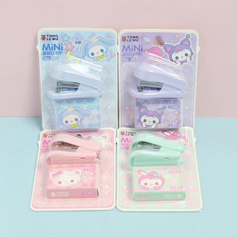 Sanrio Kuromi Melody Staplers Set Kawaii Cute Cartoon Student Material Test Paper Mini Binding Machine School Stationery