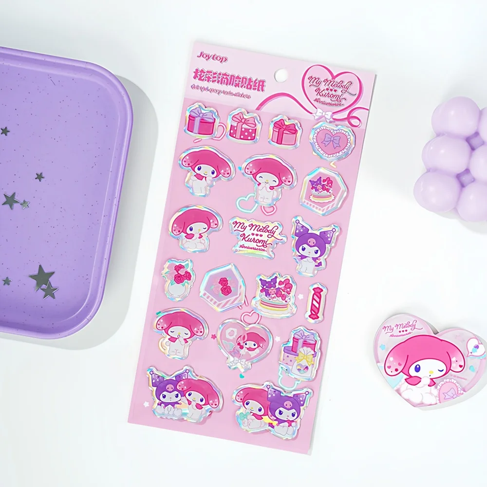 Adesivos decorativos sanrio genuínos kuromi melodia manual de desenho animado scrapbooking papelaria material escolar presentes para meninas