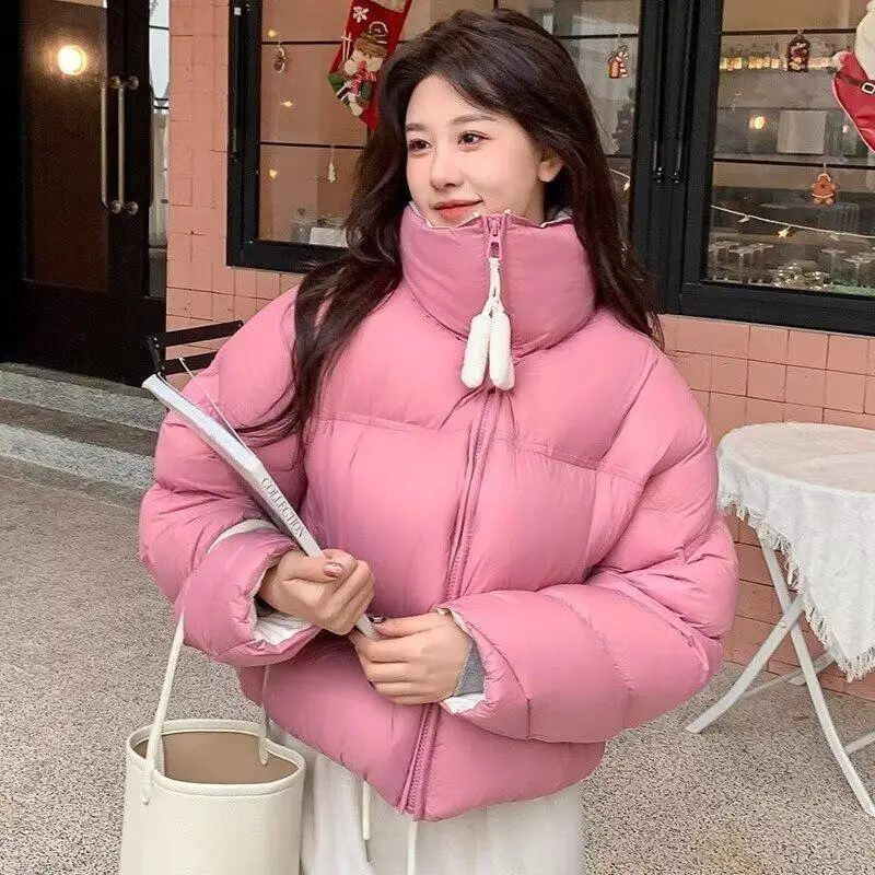 

Korean Style Stand Collar Down Cotton Jacket Women's Short Warm Bread Cotton Padded Jacket Solid Puffer Jacket Coat Top Winter