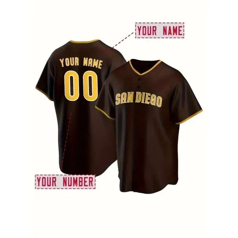 اسم مخصص ورقم الرجال التطريز البيسبول جيرسي سان دييغو شخصية قصيرة الأكمام زر أسفل قمصان DIY تنفس