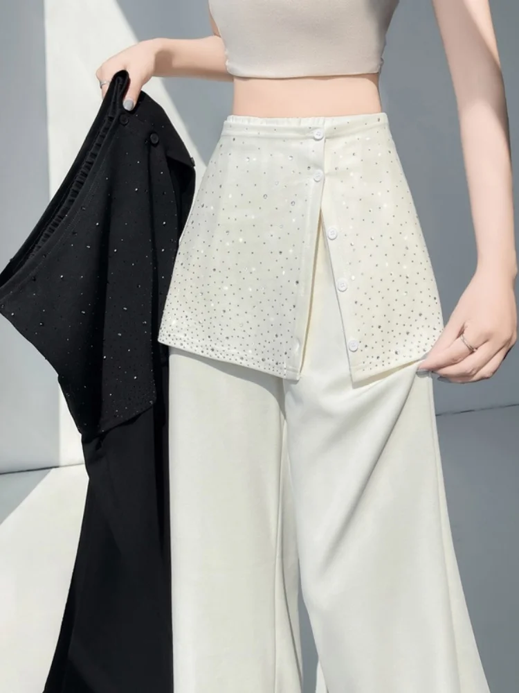 

Женские повседневные брюки-юбка с высокой талией, широкими штанинами и микро-клешем, драпированные, в пол, весна-лето 2026, новый стиль, с блестками