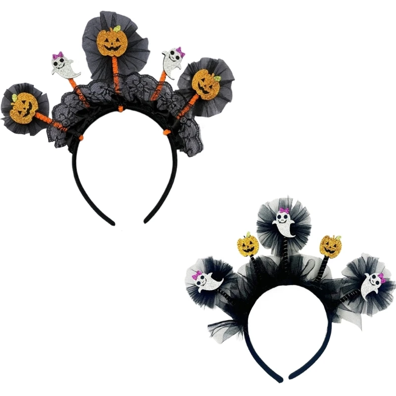 Q39C Unique Halloween Pumpkin Headpiece Mesh Headband Hair Accessory Easy to Wear for Celebrations and Everyday Style