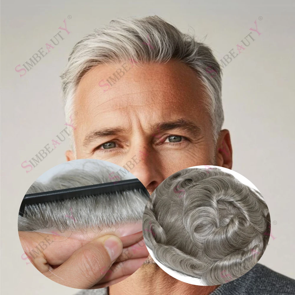 

Ультратонкий невидимый мужской парик из натуральных волос 0,06 мм, прочный коричневый, светлый, серый, 1b80, человеческие волосы, капиллярный протез