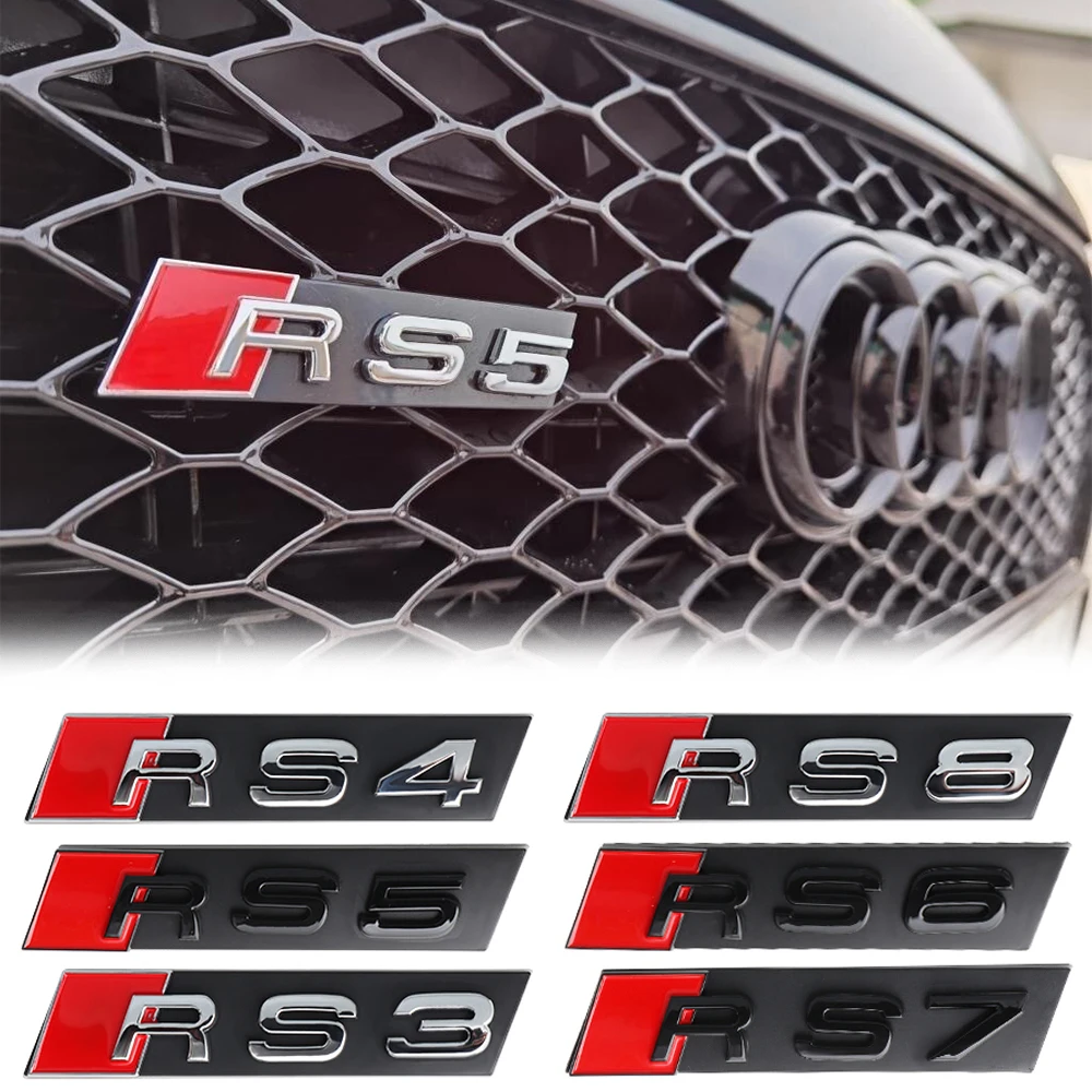 3D ABS RS3 RS4 RS5 RS6 RS7 RS8 Emblem Car Front Grille Badge Tuning Accessorie for Audi A1 A3 8P A4 B5 B6 B7 B8 A5 A6 C5 C6 C7 S