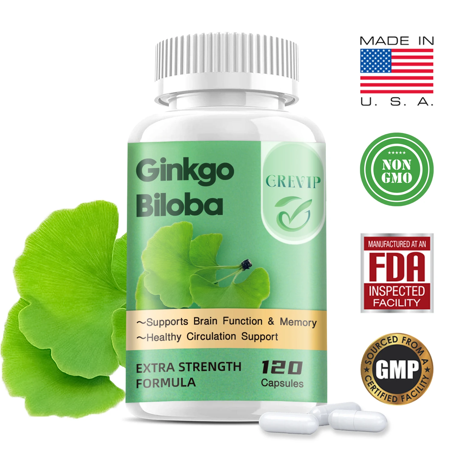 

Ginkgo Biloba - Brain Enhancer, Helps Maintain Brain Power, Energy, Memory, Concentration, Anti-Fatigue, Antioxidant