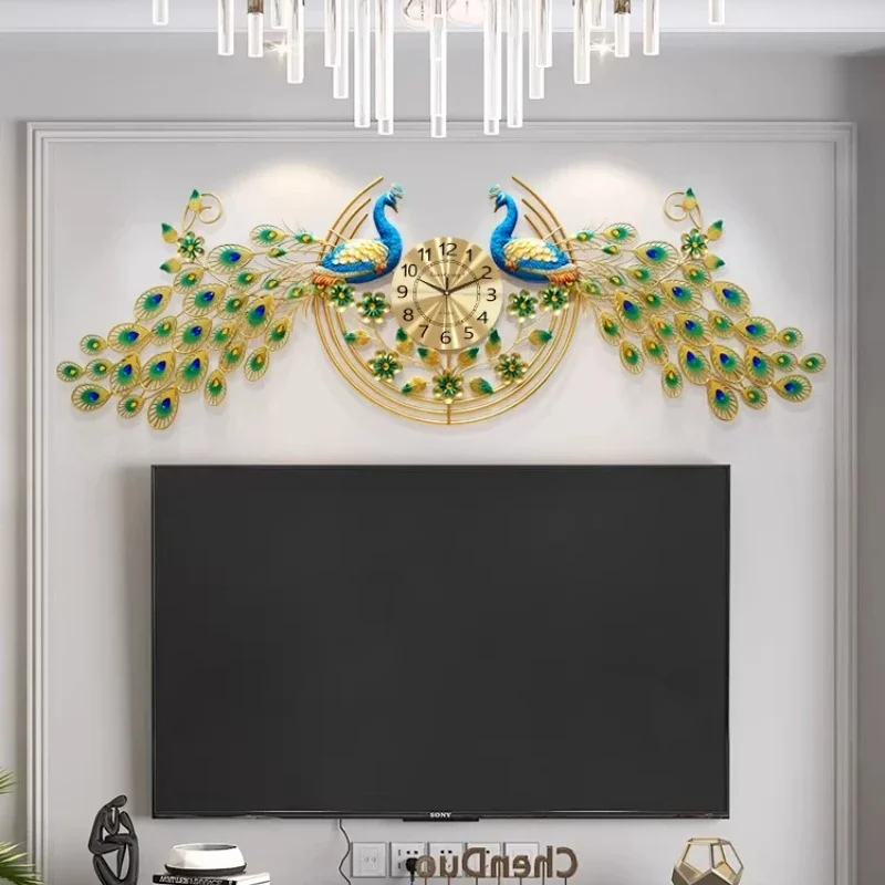 Peacock Design Wall Clocks Metal Wall Art Luxury Wall Watch Modern Cartoon Ornaments Home