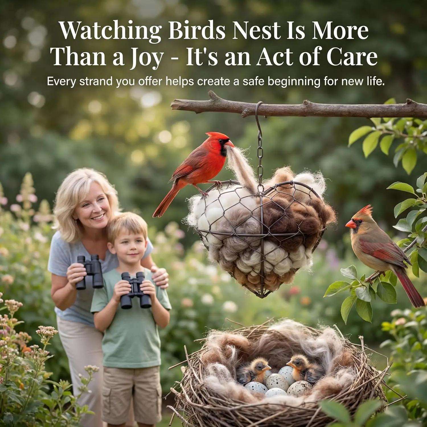 Bird Nesting Heart Outdoor, Material for Wild Bird, Refillable Nesting Accessories, Hummingbird Nest/House, Outdoor Garden Decor