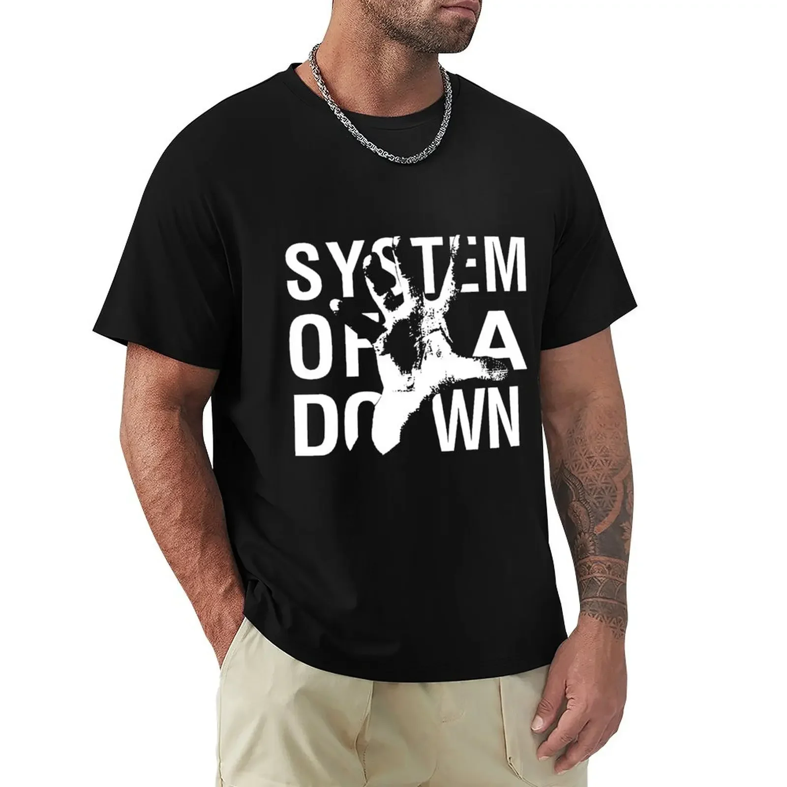 system of a down white T-shirt funnys customs design your own Short sleeve tee oversized plain white t shirts men style tops2024