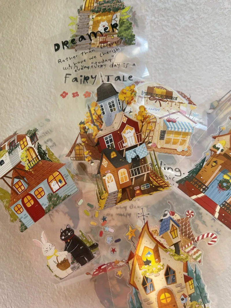 

Fairy Tale Cottage Die Cut PET Washi Tapes Craft Supplies DIY Scrapbooking Card Making Decorative Plan Sticker