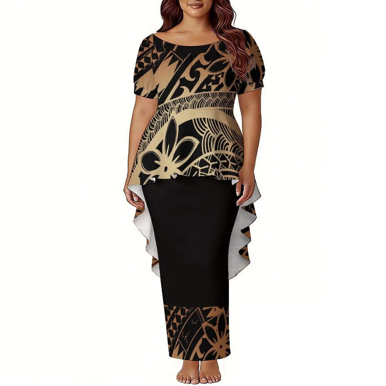 ชุดเดรสปูเลตาซีสไตล์โพลินีเซียนคุณภาพสูงสำหรับผู้หญิง - ชุดเดรสยาวสำหรับงานเลี้ยงอย่างเป็นทางการ ดีไซน์ทันสมัย ทรงสวยเข้ารูป