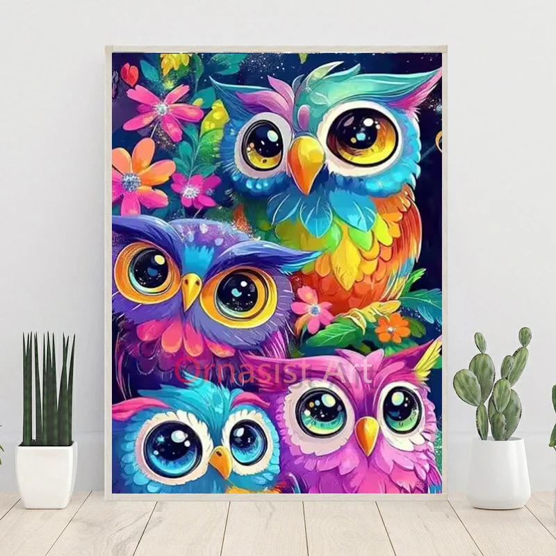 AB Fairy Dust Drill Diamond Painting Animal Cute Owl DIY Full Crystal Diamond Mosaic Art Cartoon Cross Stitch Kits Handmade Gift