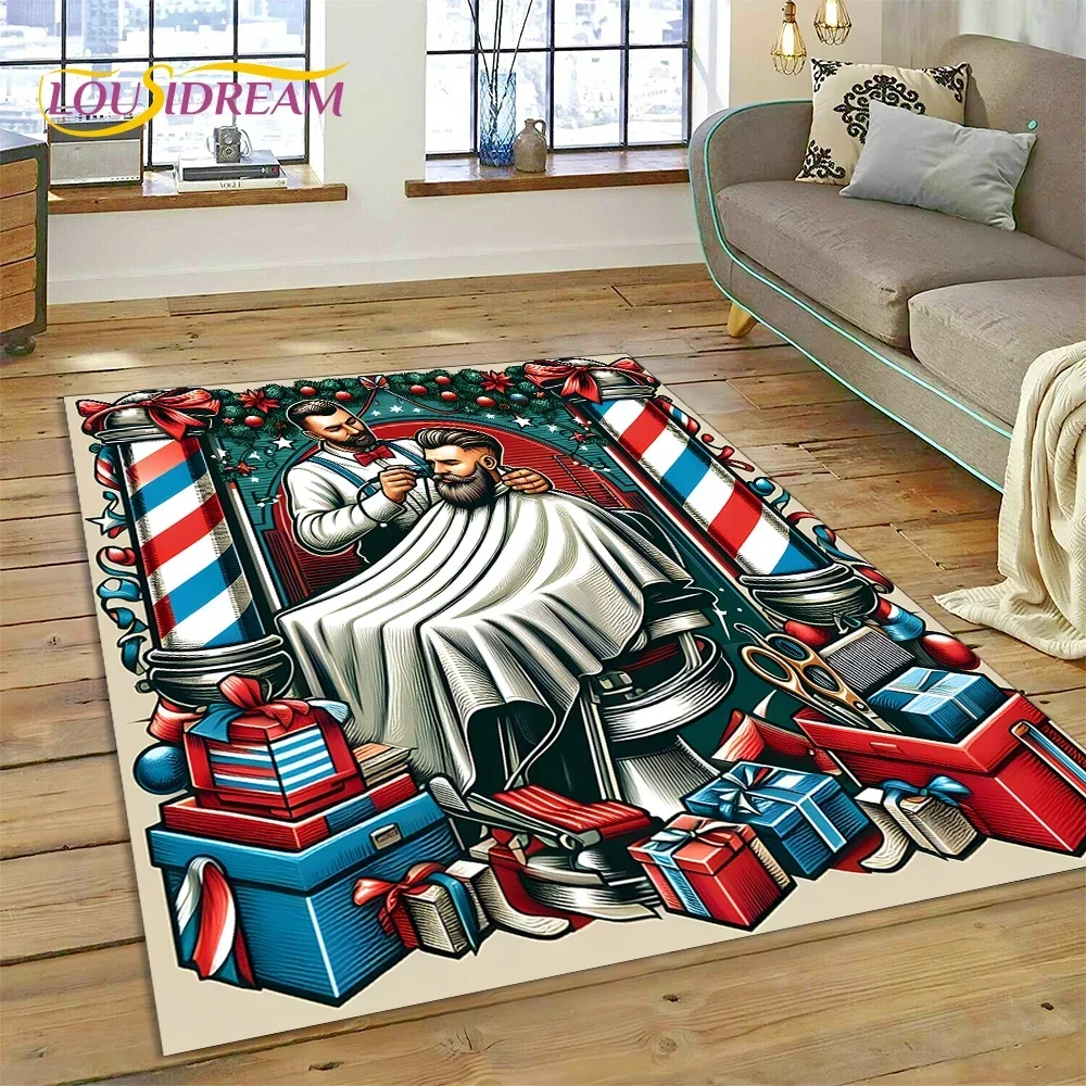 Fashion Barber Shop Logo Skull Vintage Carpet Rug for Bedroom Living Room Home Sofa Decoration,Child Game Large Decor Floor Mat