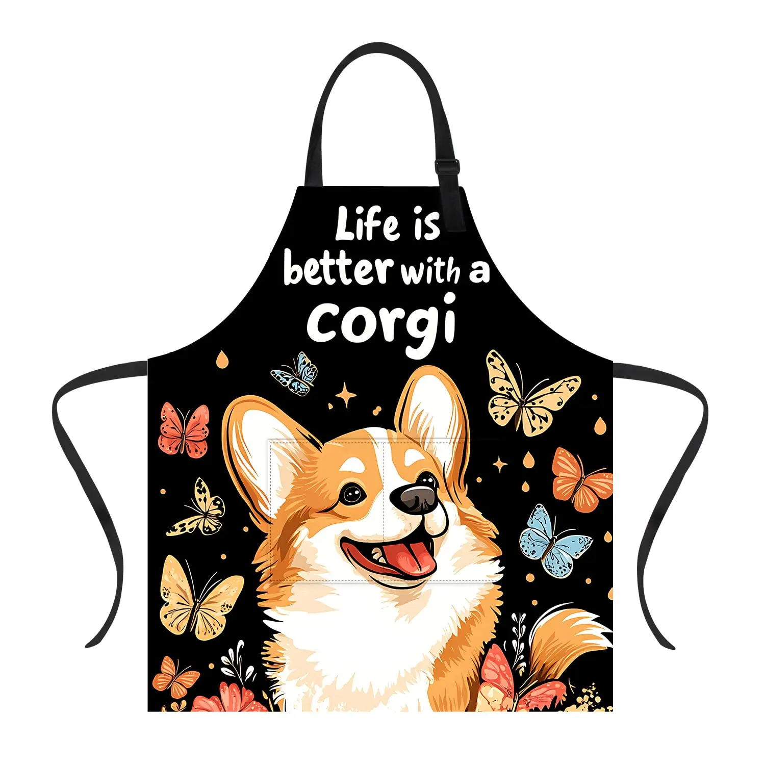 

Waterproof Corgi Dog Apron for Pet Lovers, Adjustable Neck Strap Pockets Cute Kitchen Baking Aprons for Women Men